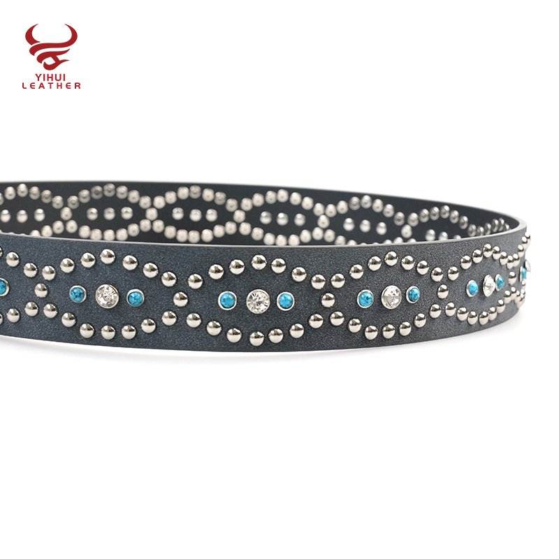 Designer Pin Buckle Bling Bling Mushroom Rivets Pants Belt for Women New Fashion 39mm Width Studded Turquoise Rhinestone Belt