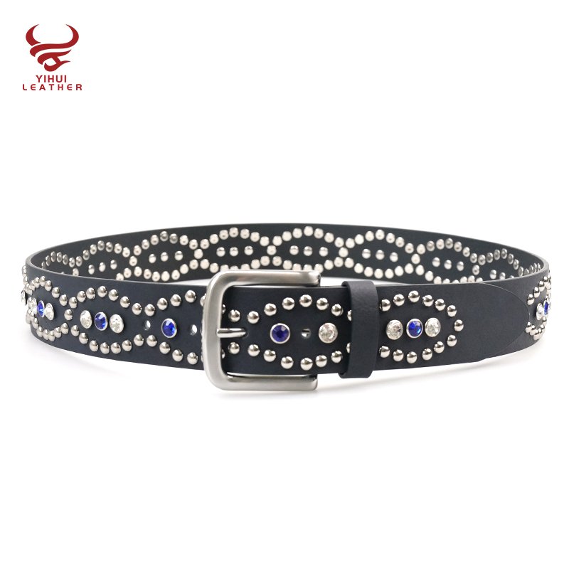 Designer Pin Buckle Bling Bling Mushroom Rivets Pants Belt for Women New Fashion 39mm Width Studded Turquoise Rhinestone Belt