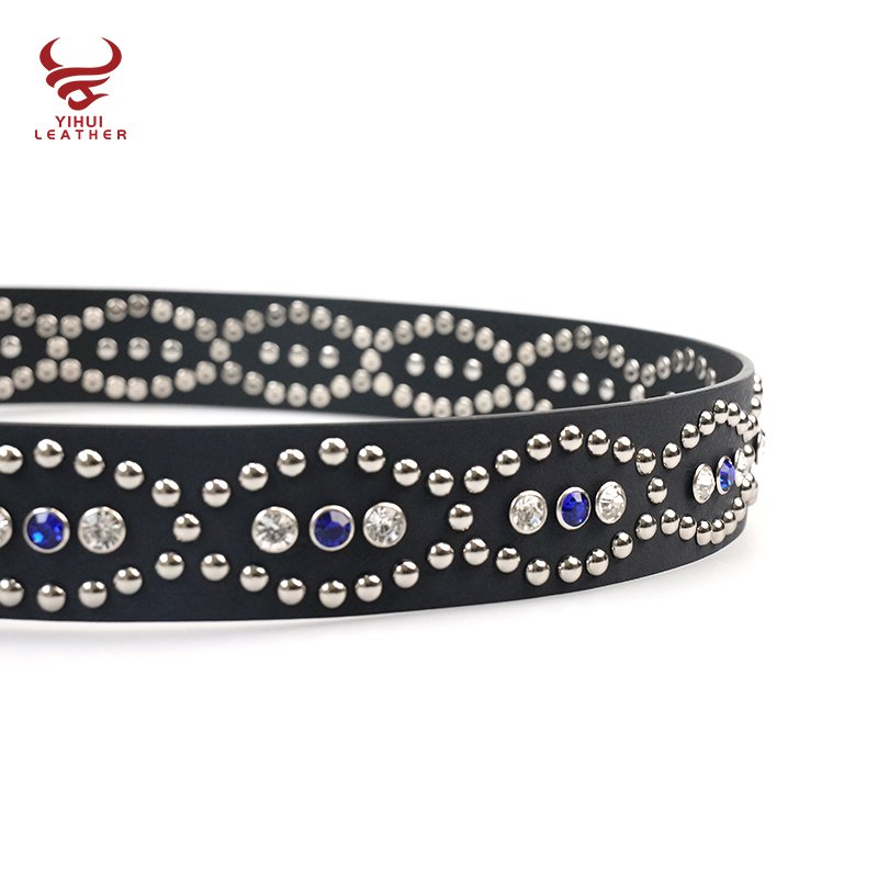 Designer Pin Buckle Bling Bling Mushroom Rivets Pants Belt for Women New Fashion 39mm Width Studded Turquoise Rhinestone Belt