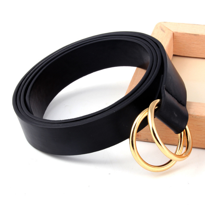 New Double Ring Round Buckle Belt Ladies PU Fashion Wild Personality No Holes Knotted Decorative Waist Belt Female
