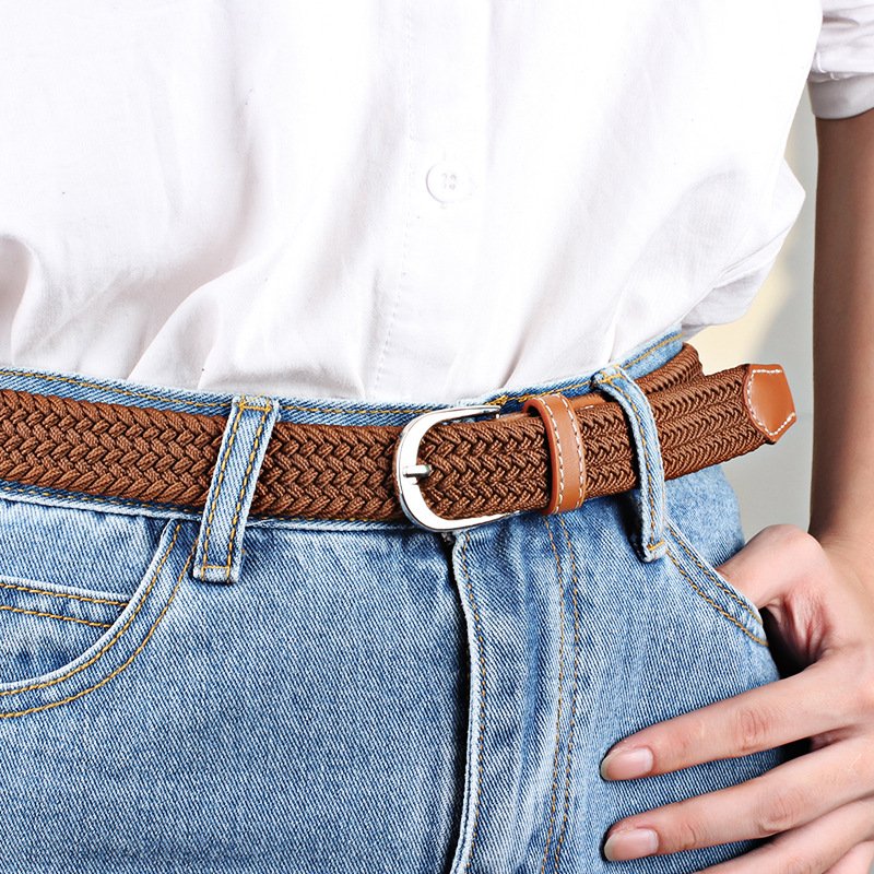 Extended version New elastic woven thin belt ladies' pin buckle canvas belt All-matching jeans student female
