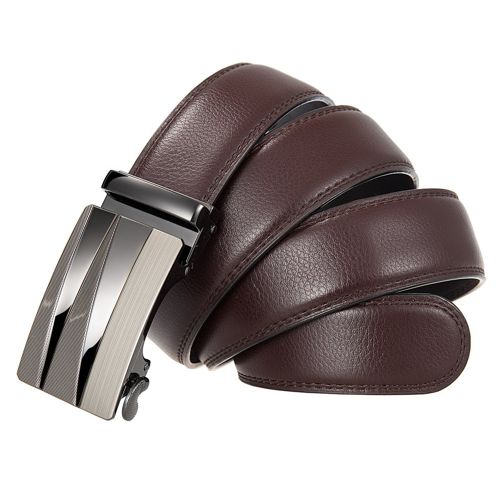 Factory Custom LOGO Black Brown Business Alloy Automatic Buckle Cow hide Ratchet Belt Men's Genuine Leather Belt