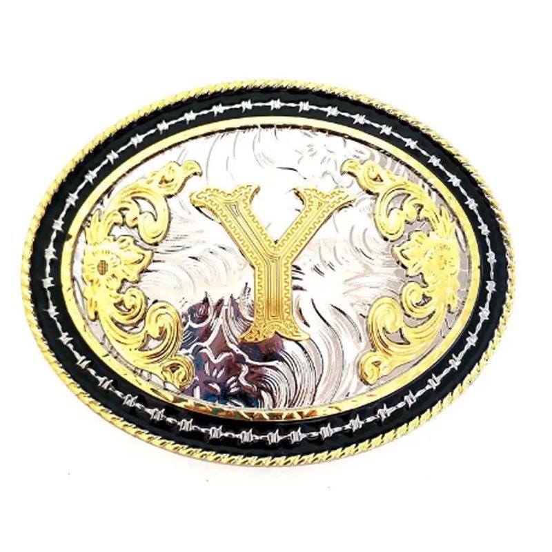 Fashionable Silver and Gold 26 Letters Custom Shape Metal Brand Logo Belt Buckle For Men Double Color Finish Western