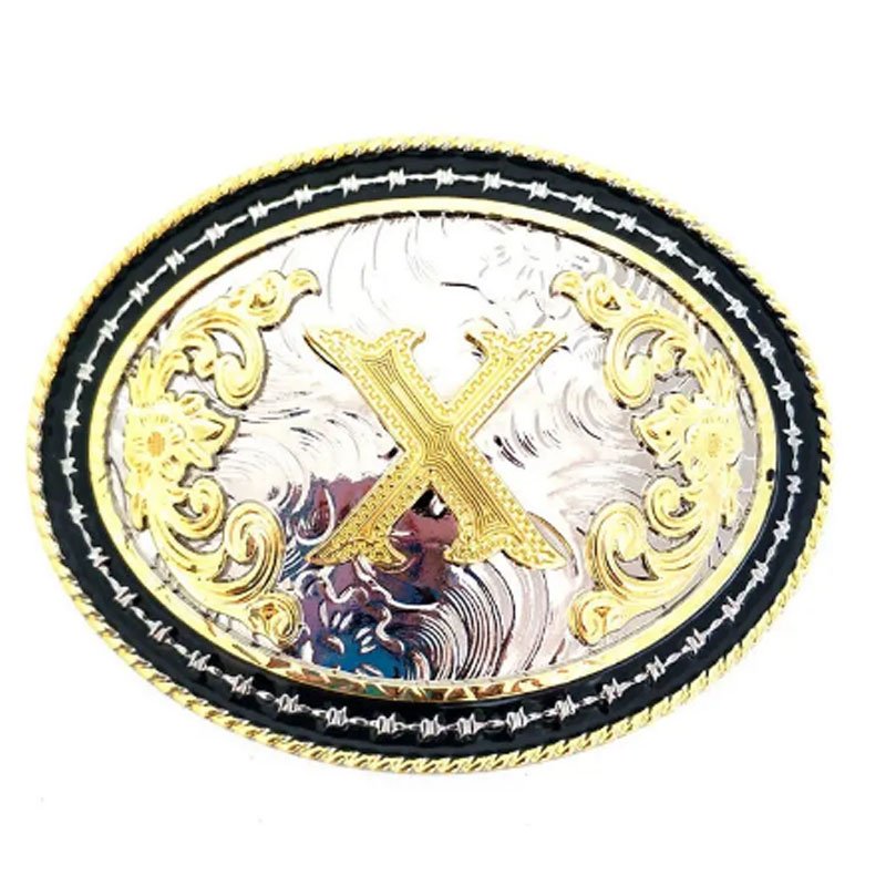 Fashionable Silver and Gold 26 Letters Custom Shape Metal Brand Logo Belt Buckle For Men Double Color Finish Western