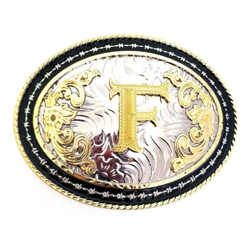 Fashionable Silver and Gold 26 Letters Custom Shape Metal Brand Logo Belt Buckle For Men Double Color Finish Western