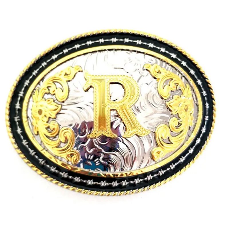 Fashionable Silver and Gold 26 Letters Custom Shape Metal Brand Logo Belt Buckle For Men Double Color Finish Western