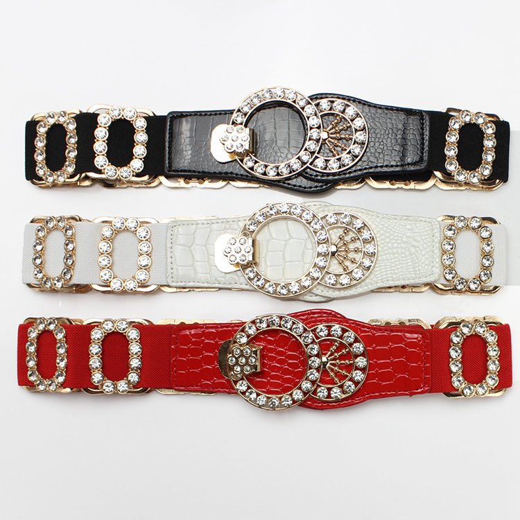 5.5cm width womens rhinestones pin buckle crystal ladies overcoat PU waist band belt, custom crystal belt