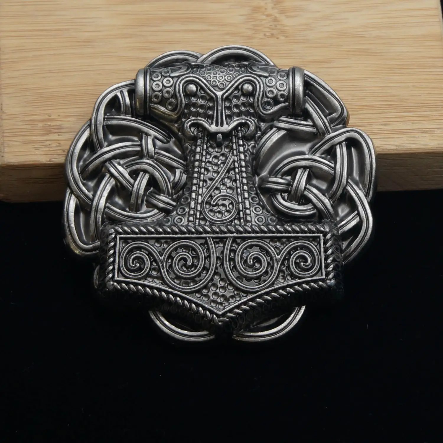 Viking Thor Hammer Celtique Pattern Belt Buckle Vintage Denim Belt Buckle
