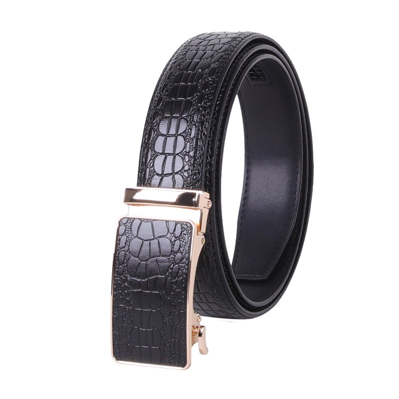 Factory Custom Color Crocodile Texture Fashion Business Gold Silver Automatic Buckle Mens Ratchet Cowhide Leather Belt