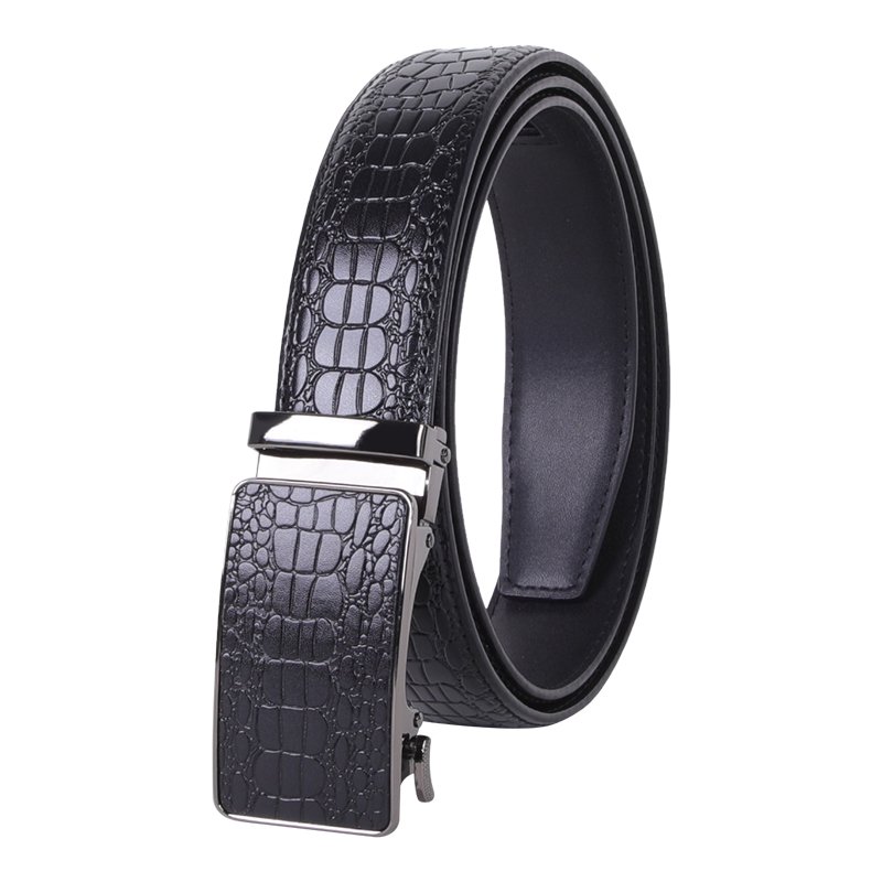 Factory Custom Color Crocodile Texture Fashion Business Gold Silver Automatic Buckle Mens Ratchet Cowhide Leather Belt