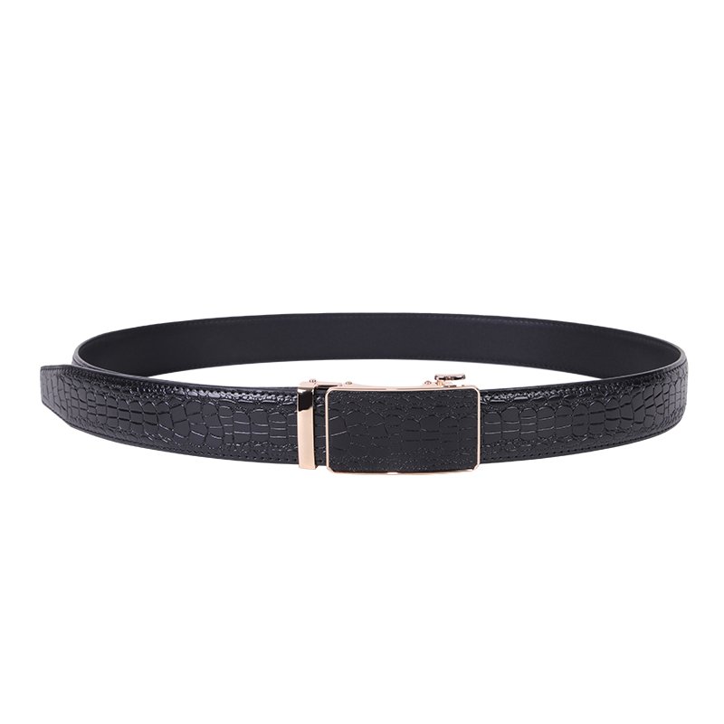 Factory Custom Color Crocodile Texture Fashion Business Gold Silver Automatic Buckle Mens Ratchet Cowhide Leather Belt