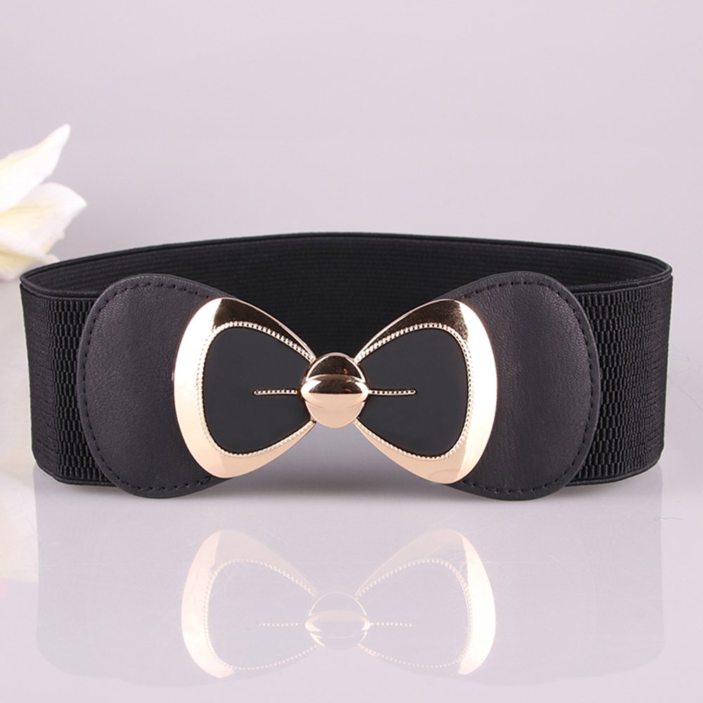 Factory Wholesale Ladies Fashion Elastic Belt High Quality Alloy Buckle Gold Bow Belt