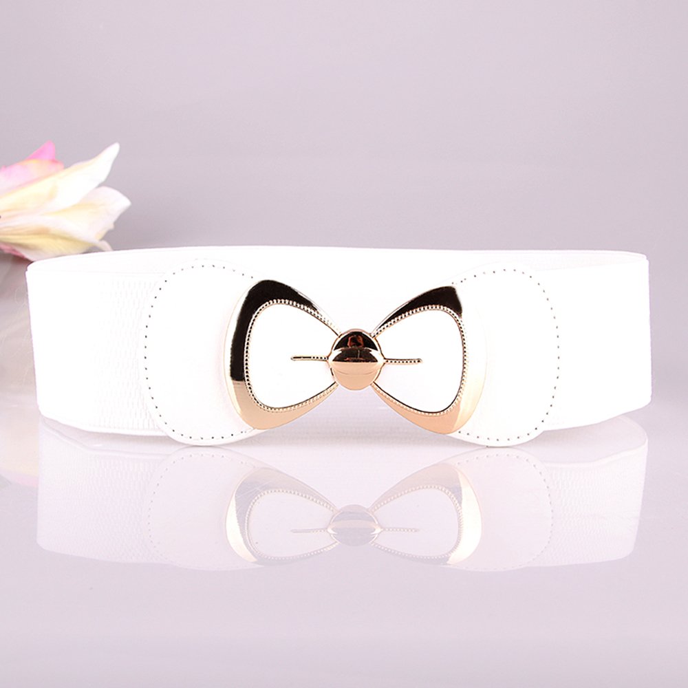 Factory Wholesale Ladies Fashion Elastic Belt High Quality Alloy Buckle Gold Bow Belt