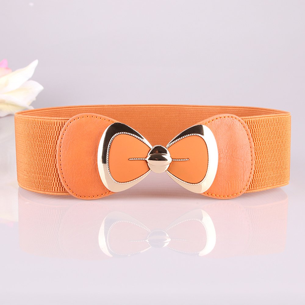 Factory Wholesale Ladies Fashion Elastic Belt High Quality Alloy Buckle Gold Bow Belt