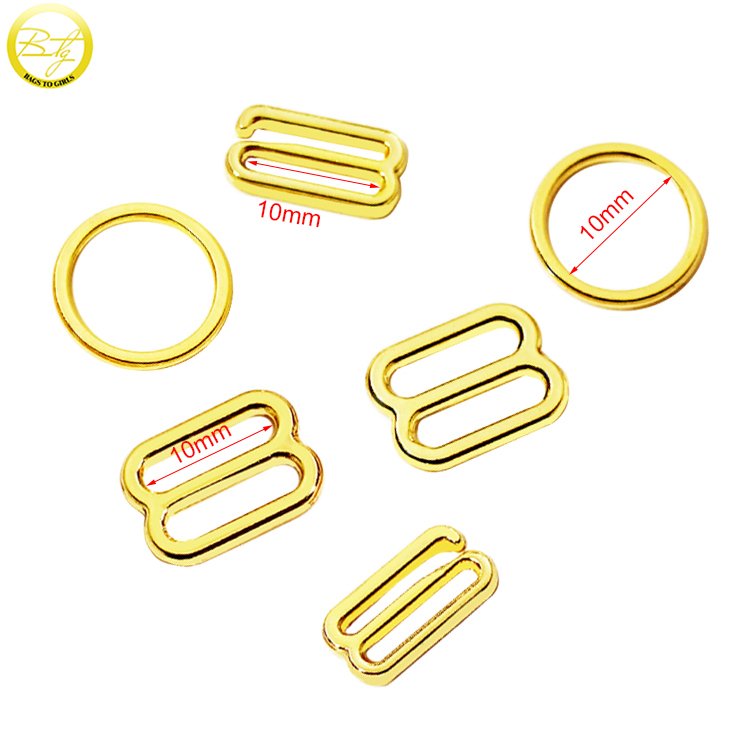 Wholesale different style bra hardware cheap gold color bikini slider buckle round rings connector for underwear