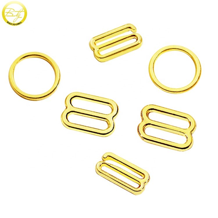 Wholesale different style bra hardware cheap gold color bikini slider buckle round rings connector for underwear