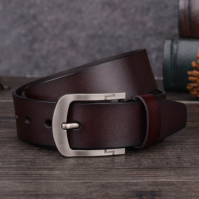 Men's genuine leather belt pin buckle belt, cowhide belt, simple fashion waistband