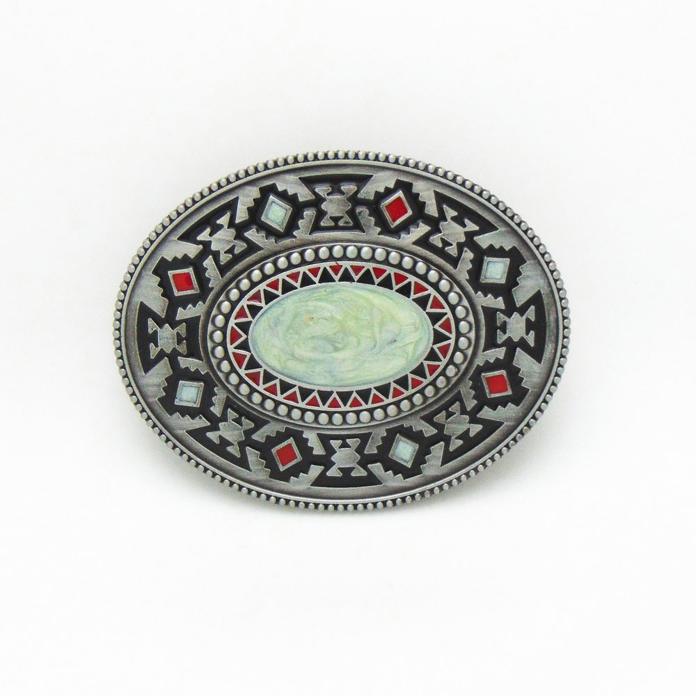 Men Western Fashion Belt Buckle antique Silver Metal Native Cowboy turquoise belt buckle