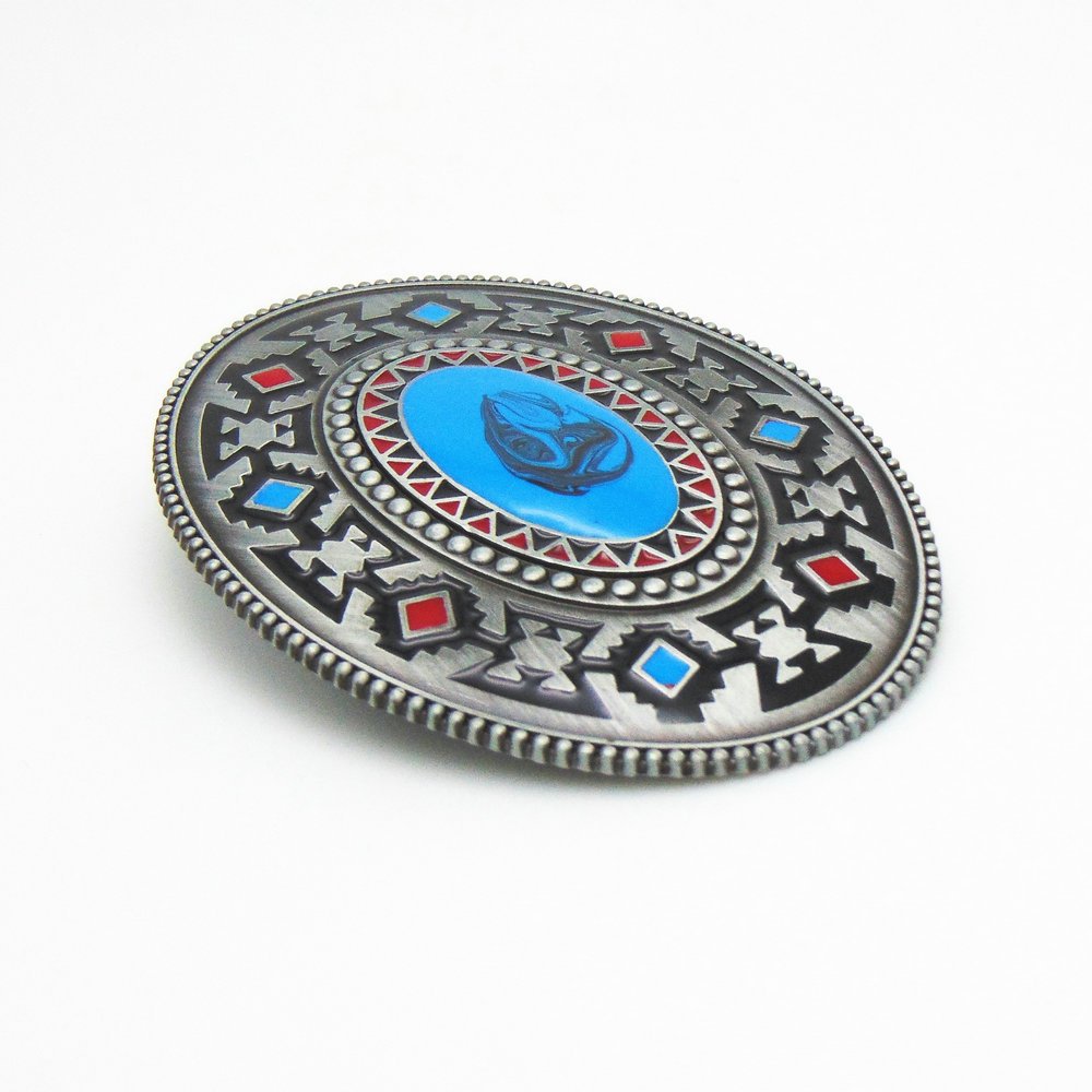 Men Western Fashion Belt Buckle antique Silver Metal Native Cowboy turquoise belt buckle