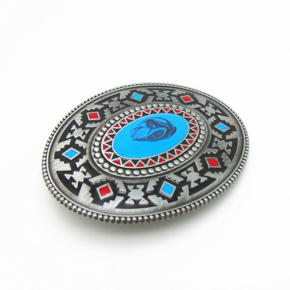 Men Western Fashion Belt Buckle antique Silver Metal Native Cowboy turquoise belt buckle