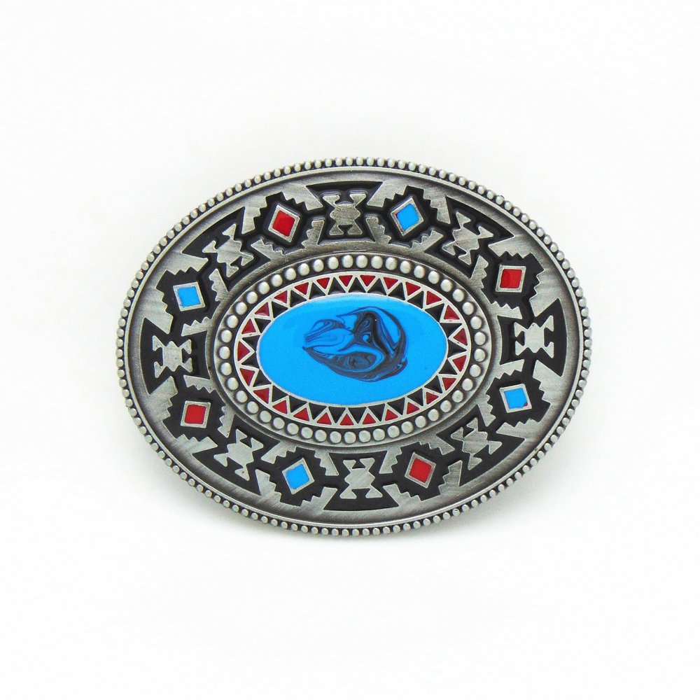 Men Western Fashion Belt Buckle antique Silver Metal Native Cowboy turquoise belt buckle