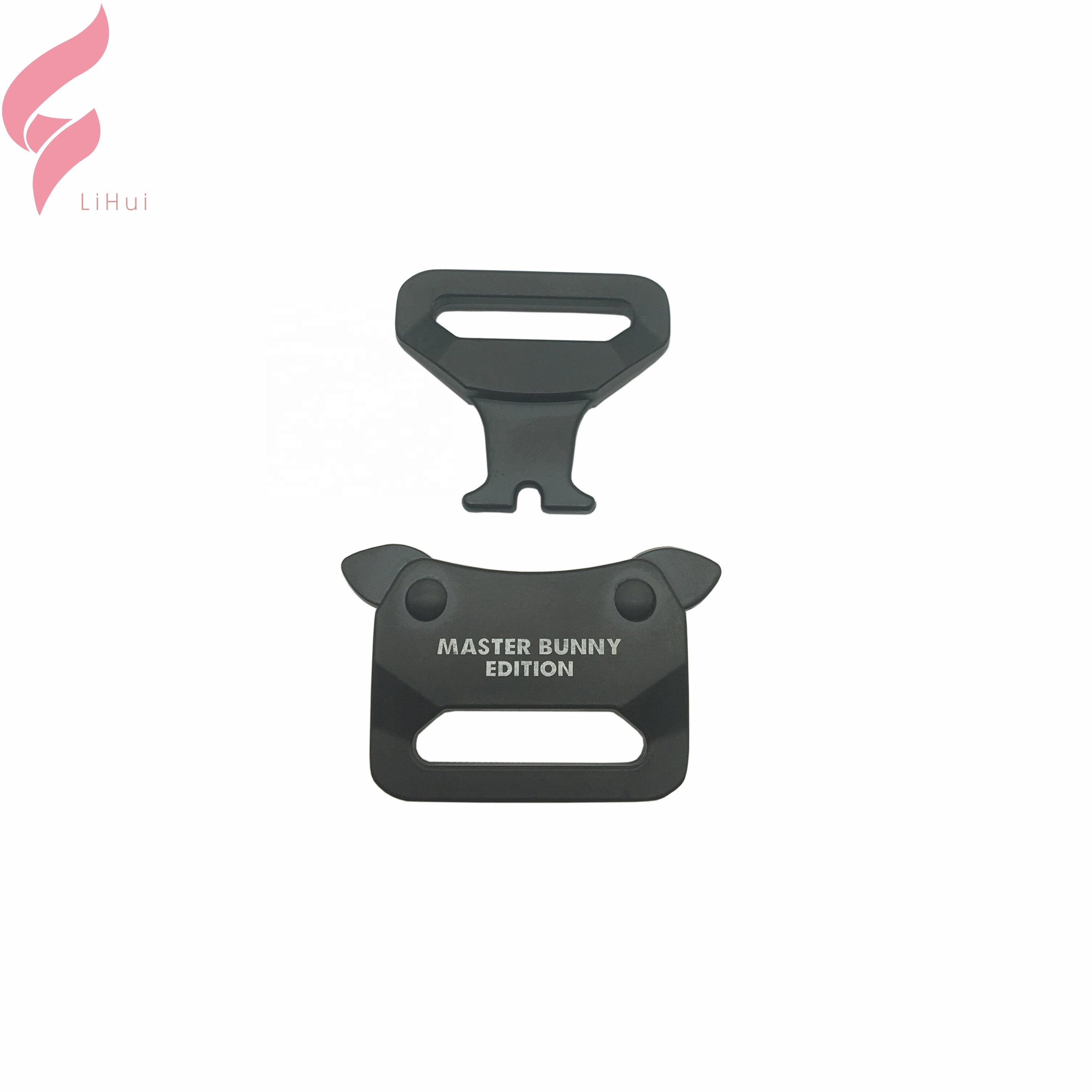 Lihui high quality bag accessories quick side release black adjustable dog custom brand logo pet metal buckle for dog collar