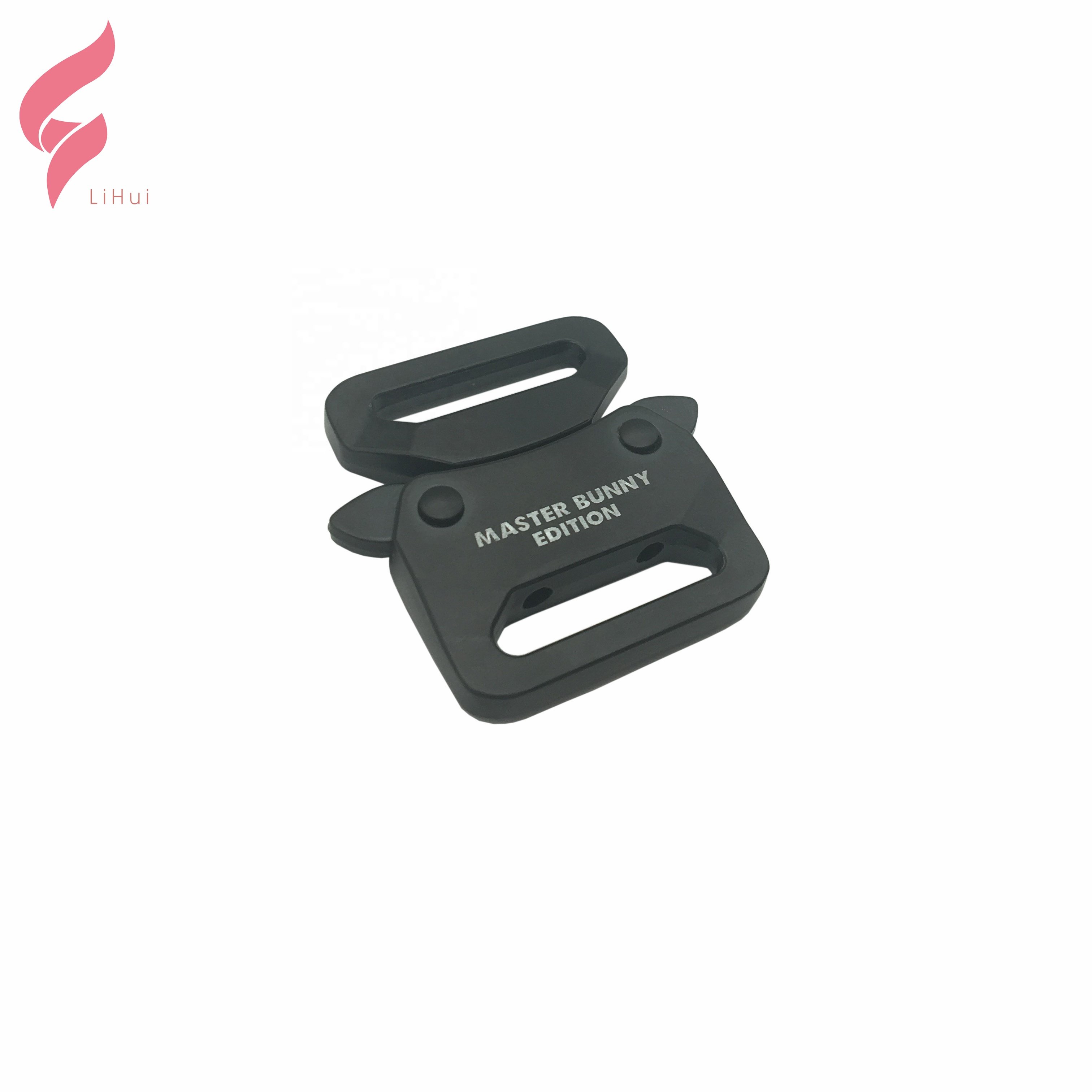 Lihui high quality bag accessories quick side release black adjustable dog custom brand logo pet metal buckle for dog collar