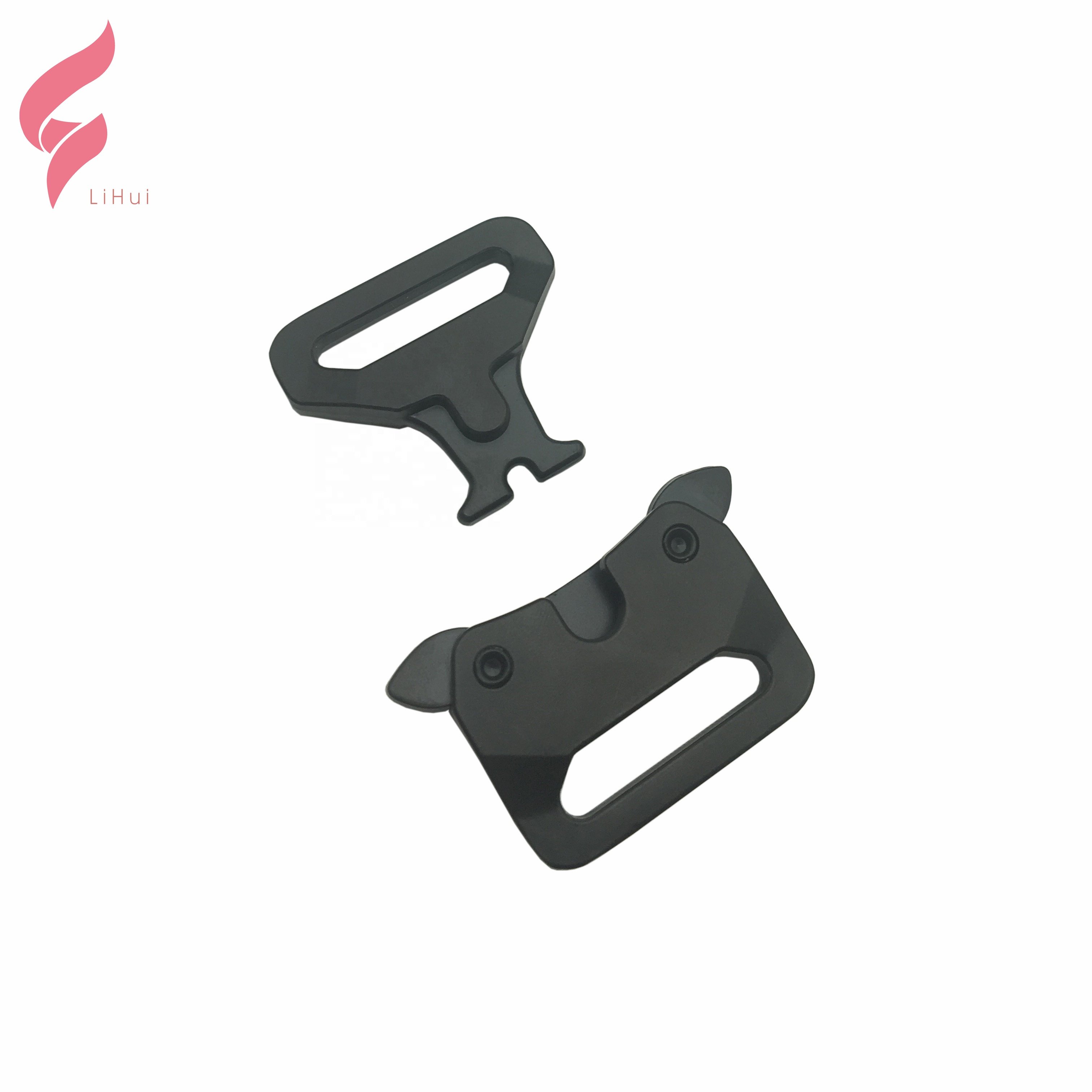 Lihui high quality bag accessories quick side release black adjustable dog custom brand logo pet metal buckle for dog collar