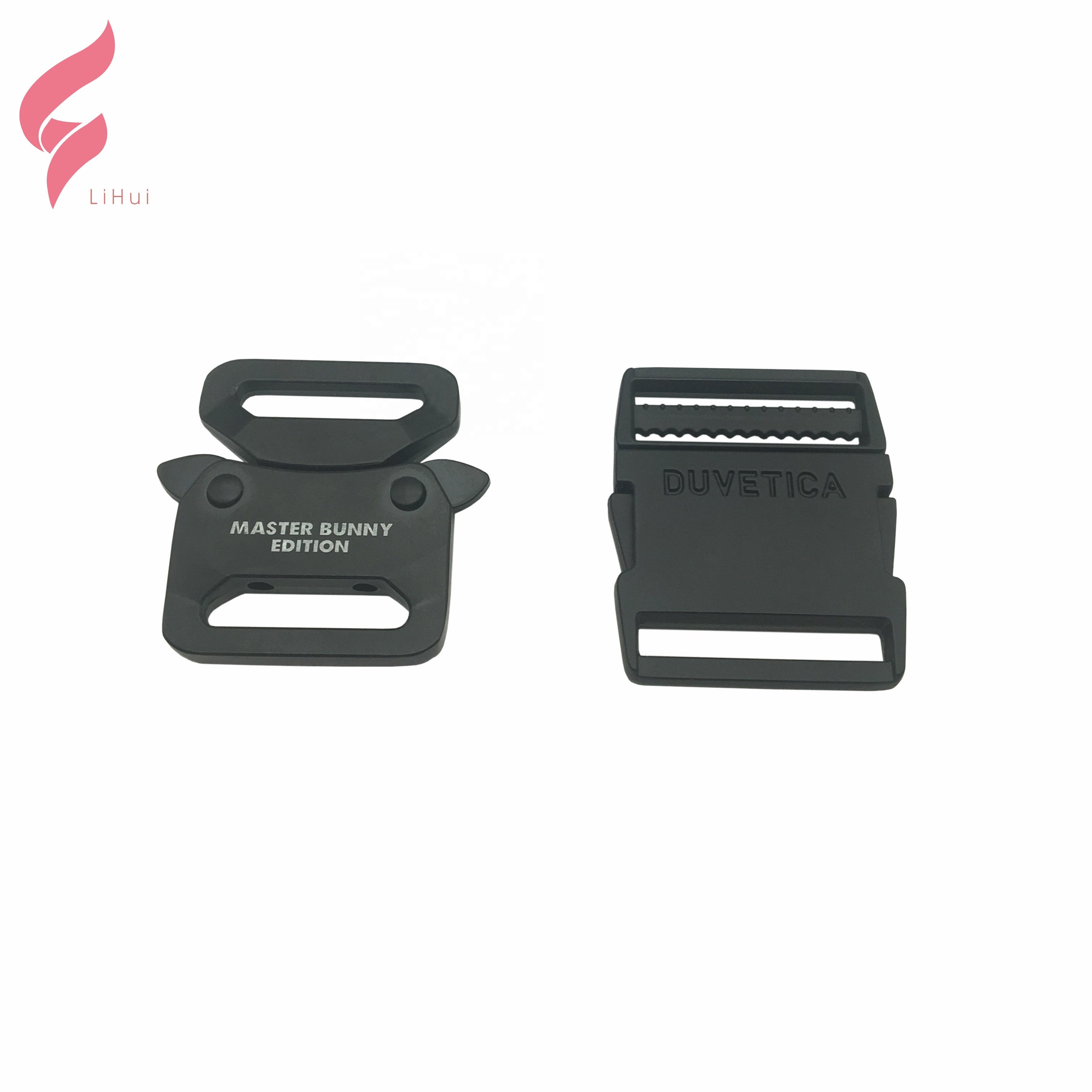 Lihui high quality bag accessories quick side release black adjustable dog custom brand logo pet metal buckle for dog collar