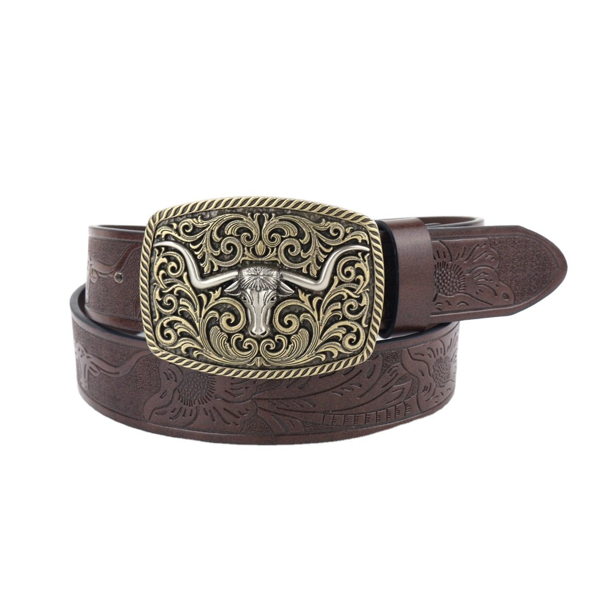 Western Cowboy Belt Bull Head Big Board Buckle Vintage Youth Retro Men's PU Leather Women's Punk Leather Belt