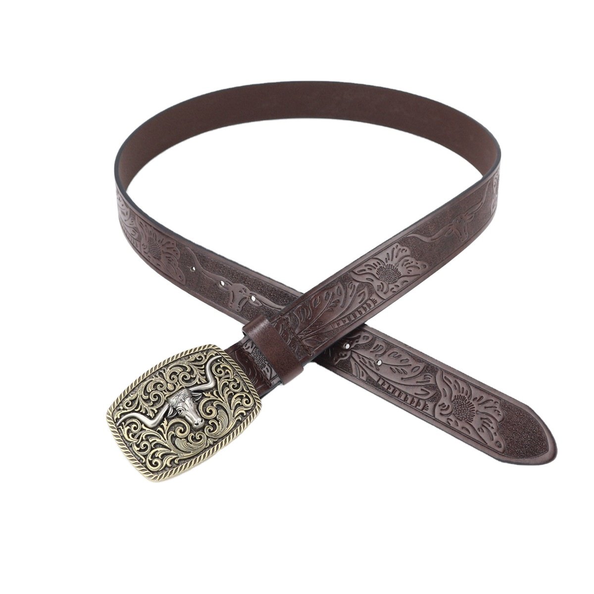 Western Cowboy Belt Bull Head Big Board Buckle Vintage Youth Retro Men's PU Leather Women's Punk Leather Belt