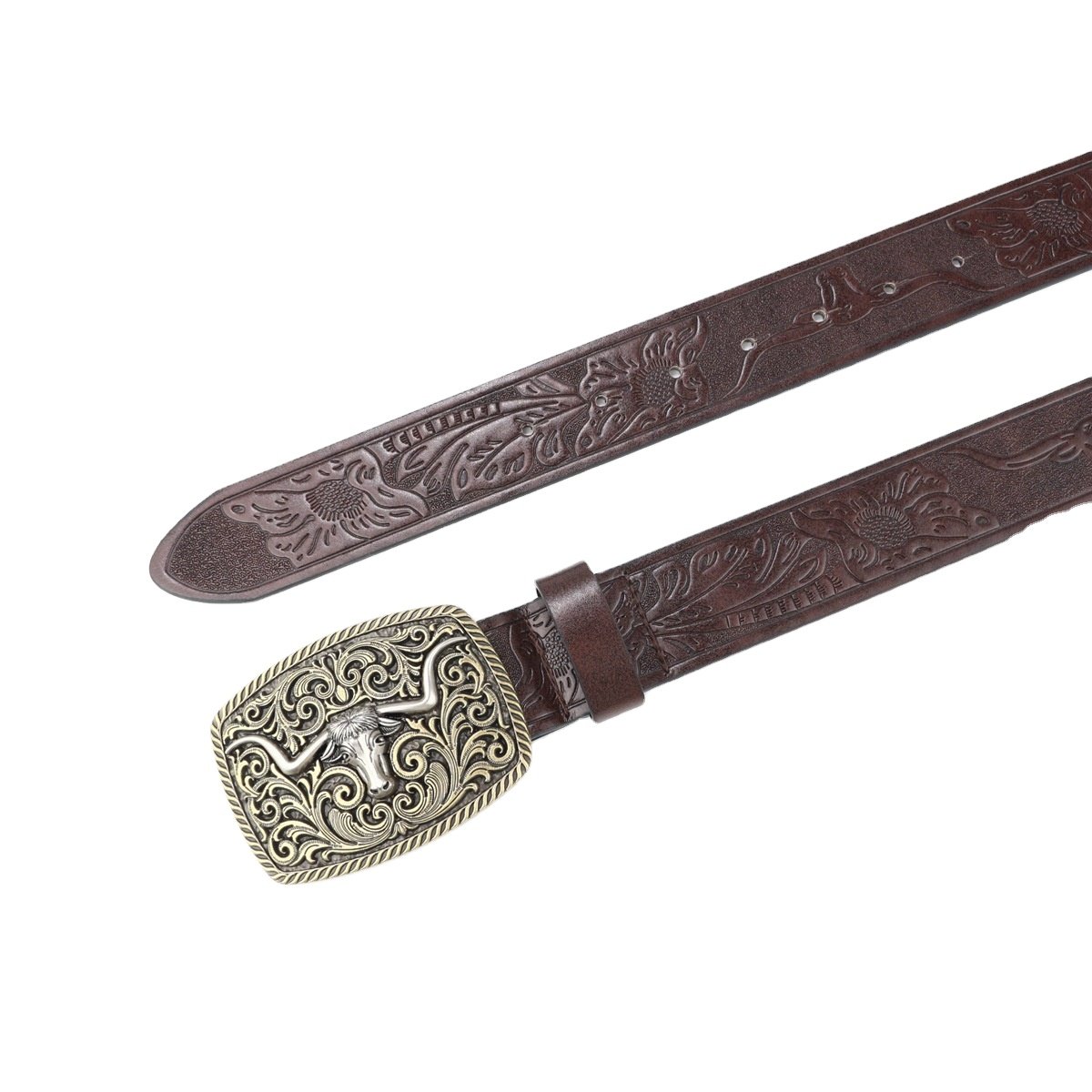 Western Cowboy Belt Bull Head Big Board Buckle Vintage Youth Retro Men's PU Leather Women's Punk Leather Belt