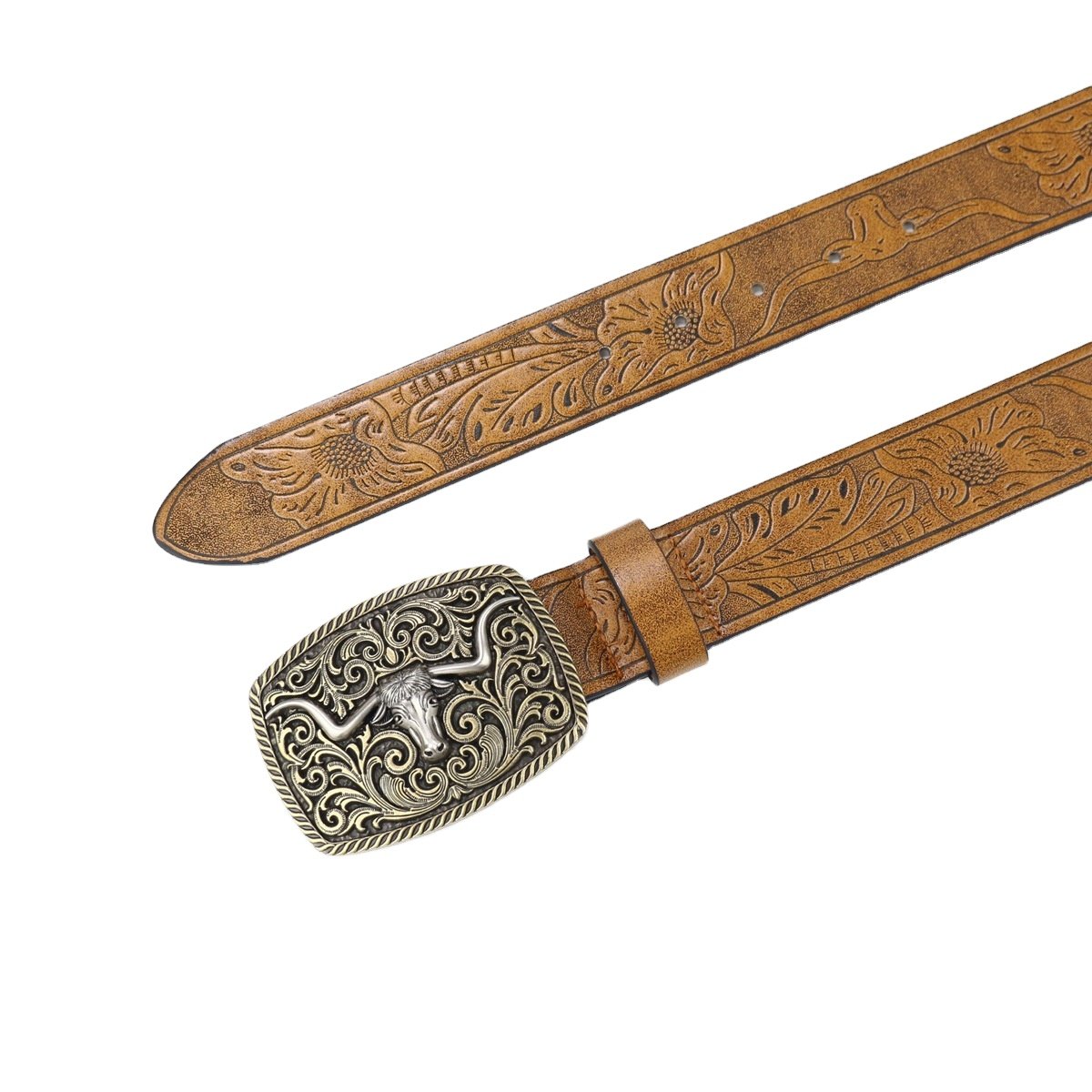 Western Cowboy Belt Bull Head Big Board Buckle Vintage Youth Retro Men's PU Leather Women's Punk Leather Belt