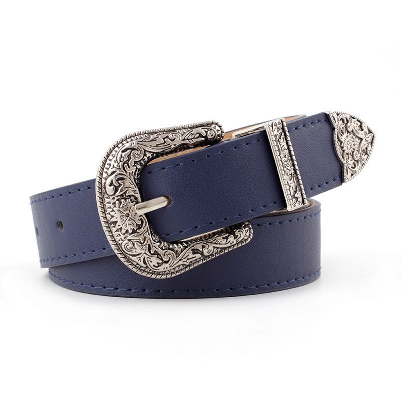 Factory Sale Welcome Custom Women's Carved Belt Western Vintage Style PU Leather Belt Metal Buckles Waist Belts for Jeans Dress