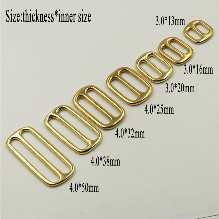 Top sale high quality various bag hardware metal square ring Tri glide buckles for bag adjustable solid brass slide buckles