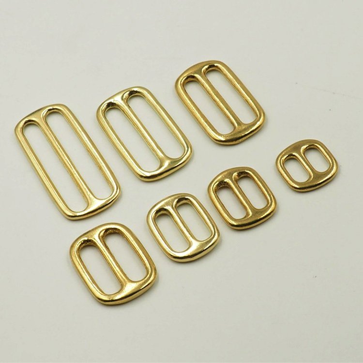 Top sale high quality various bag hardware metal square ring Tri glide buckles for bag adjustable solid brass slide buckles