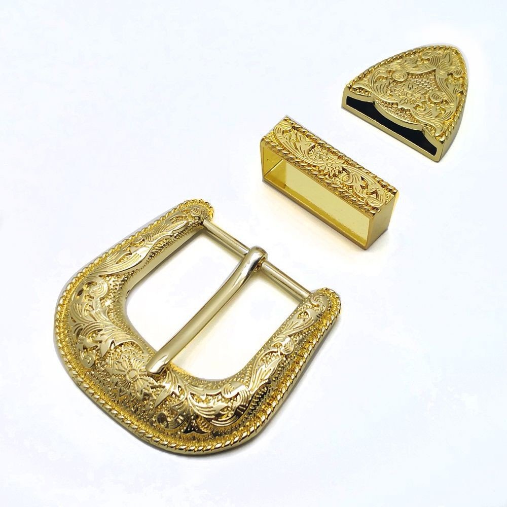 wholesale western cowboy 3 piece buckle set 38mm vintage antique silver western belt buckle with screw