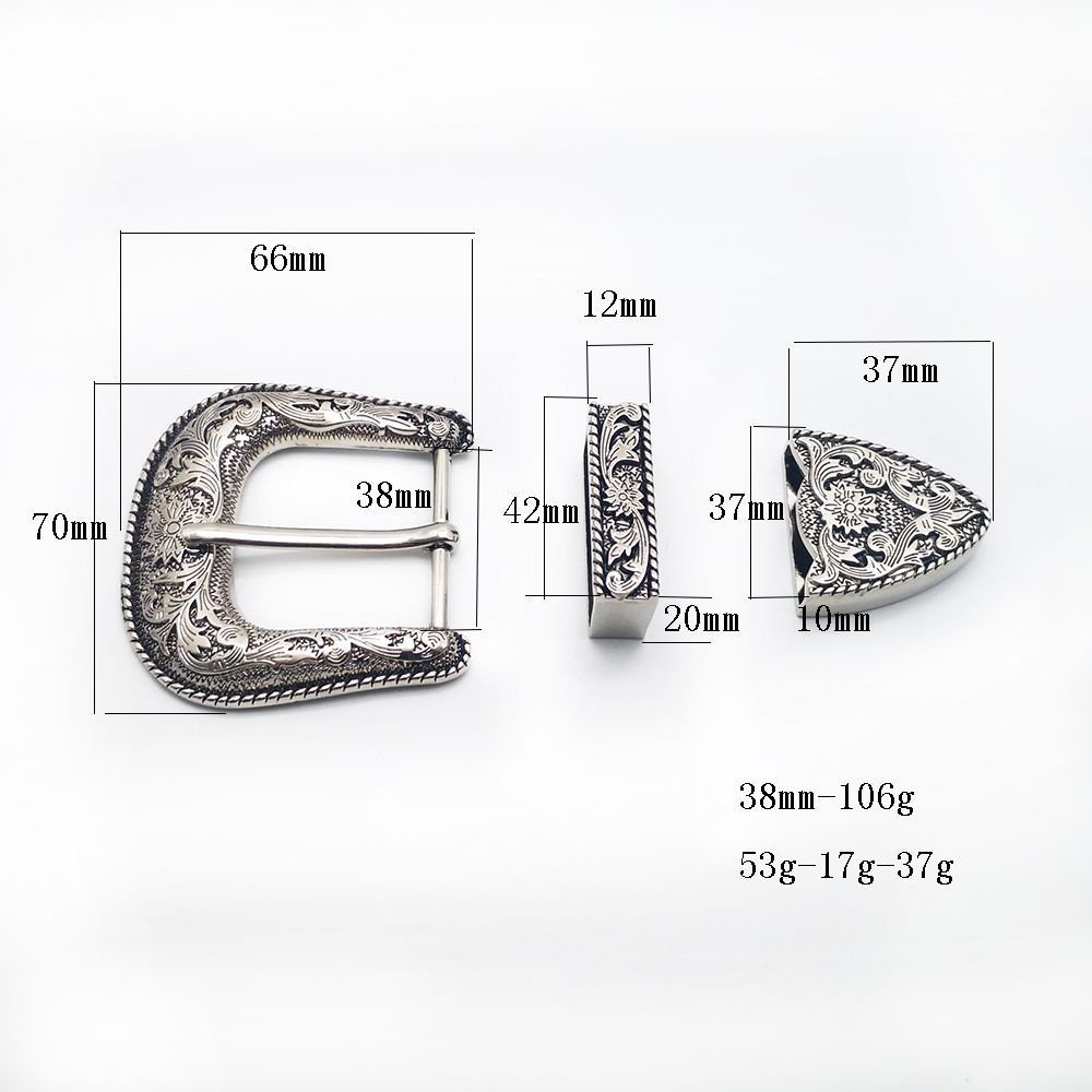 wholesale western cowboy 3 piece buckle set 38mm vintage antique silver western belt buckle with screw