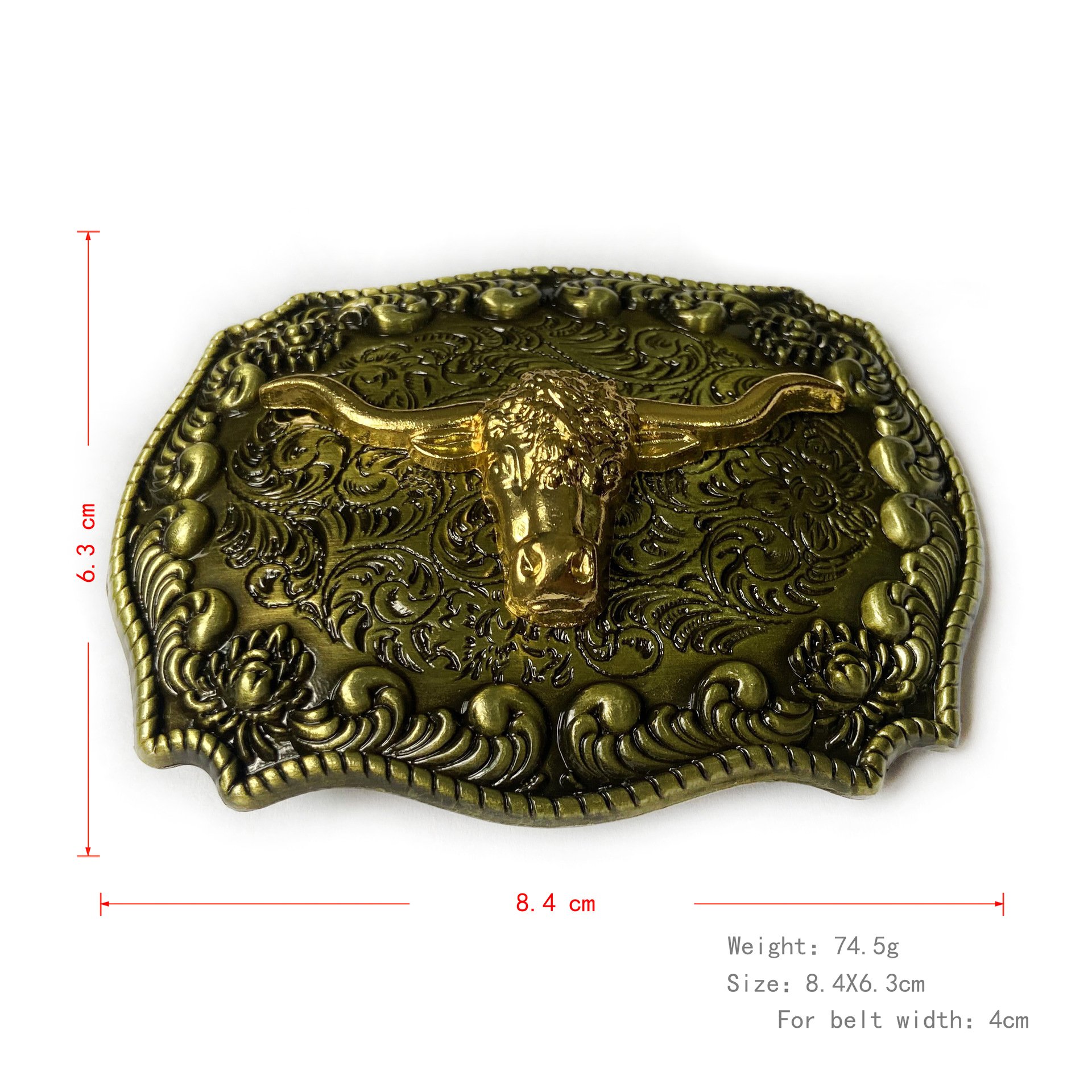 Customized Men's Luxury Logo Western Denim Belt 40mm Steel Buckle Long Angle Gold Cow Head Fashionable Zinc Material Wholesale