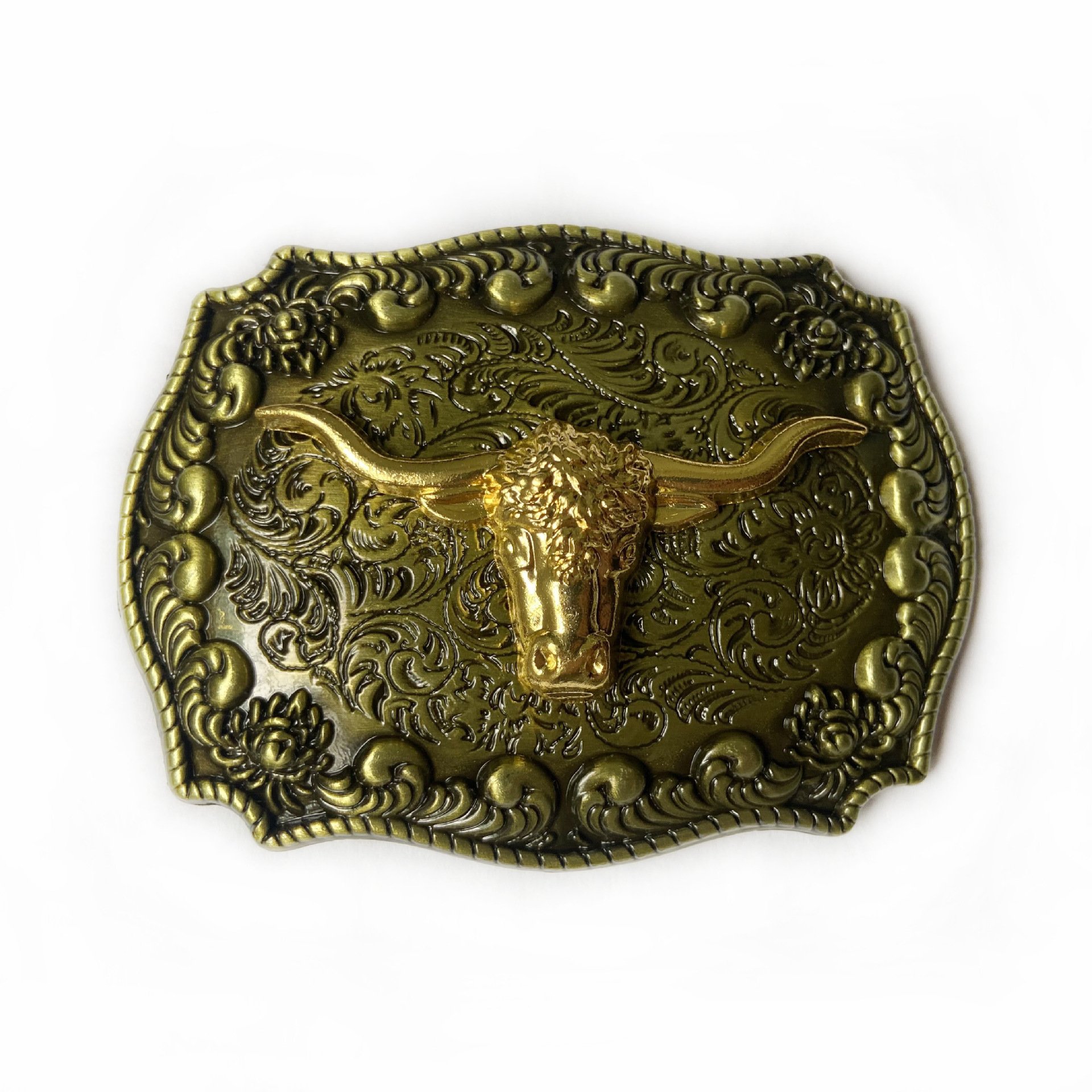 Customized Men's Luxury Logo Western Denim Belt 40mm Steel Buckle Long Angle Gold Cow Head Fashionable Zinc Material Wholesale