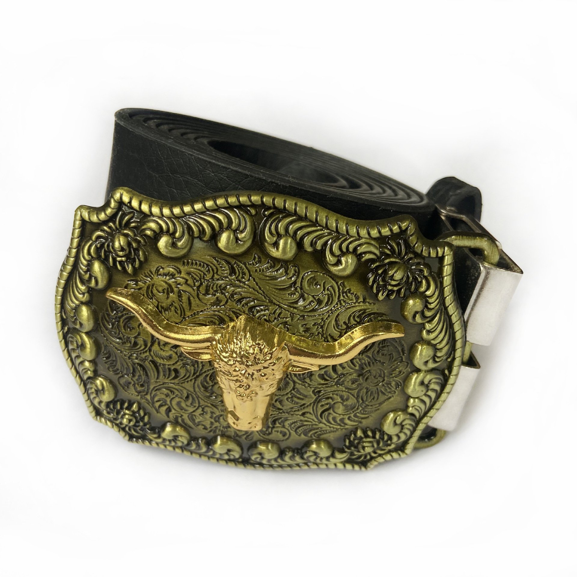 Customized Men's Luxury Logo Western Denim Belt 40mm Steel Buckle Long Angle Gold Cow Head Fashionable Zinc Material Wholesale