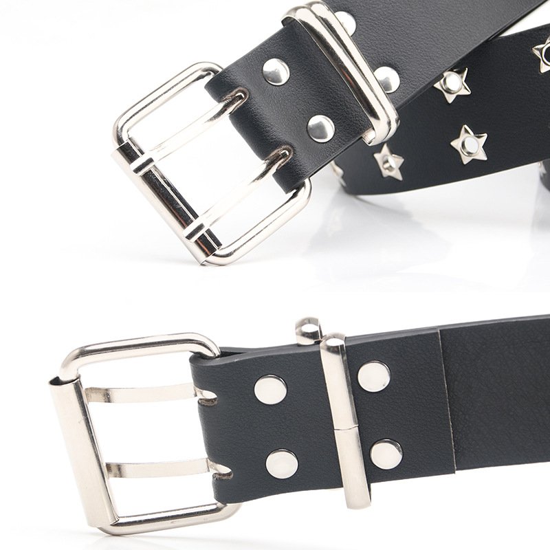 NEW Star Eye Rivet Belt Goth Style Double Pin Buckle Man/woman Fashion Casual Punk Style Pu Leather Waistband for Jeans Young