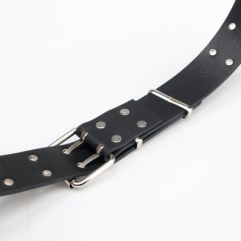 NEW Star Eye Rivet Belt Goth Style Double Pin Buckle Man/woman Fashion Casual Punk Style Pu Leather Waistband for Jeans Young