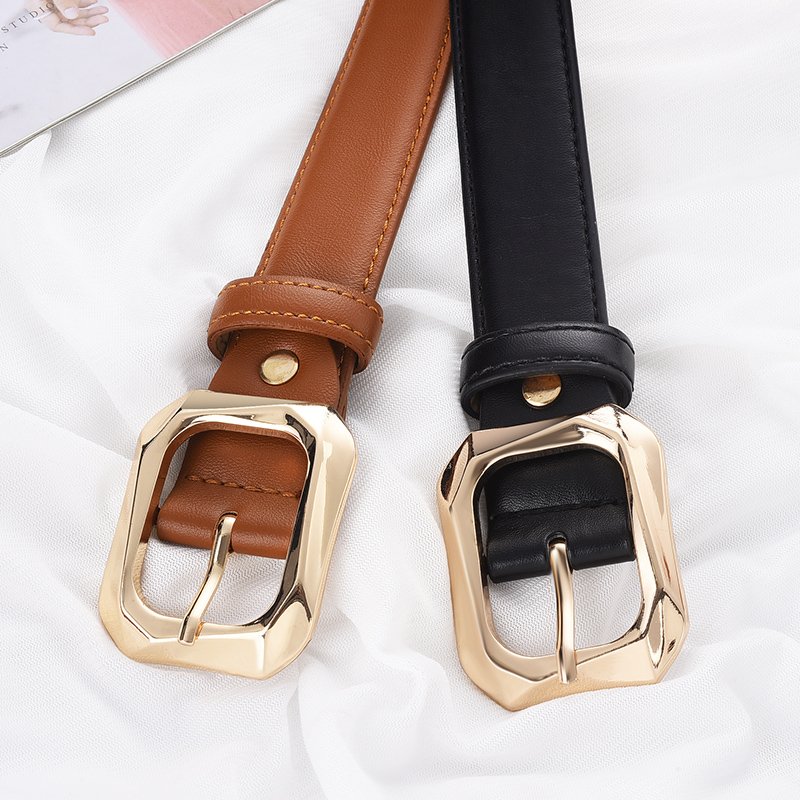 New Arrival Fashion Lady Bright Gold Pin Buckle PU leather Waist Belt for Women