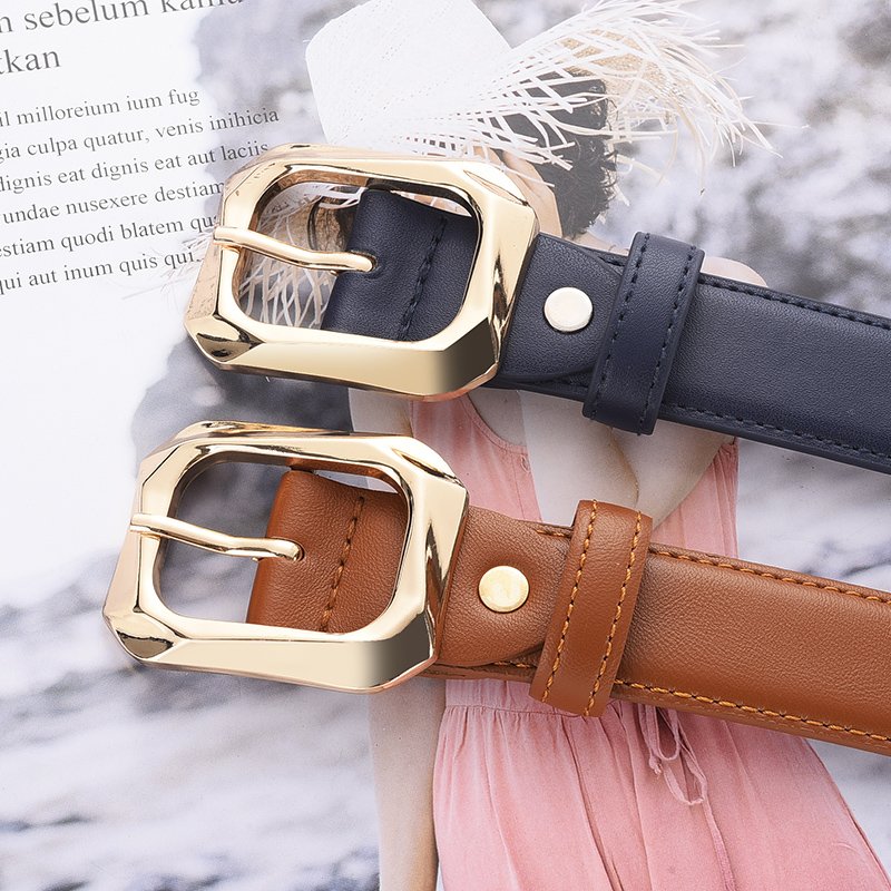 New Arrival Fashion Lady Bright Gold Pin Buckle PU leather Waist Belt for Women