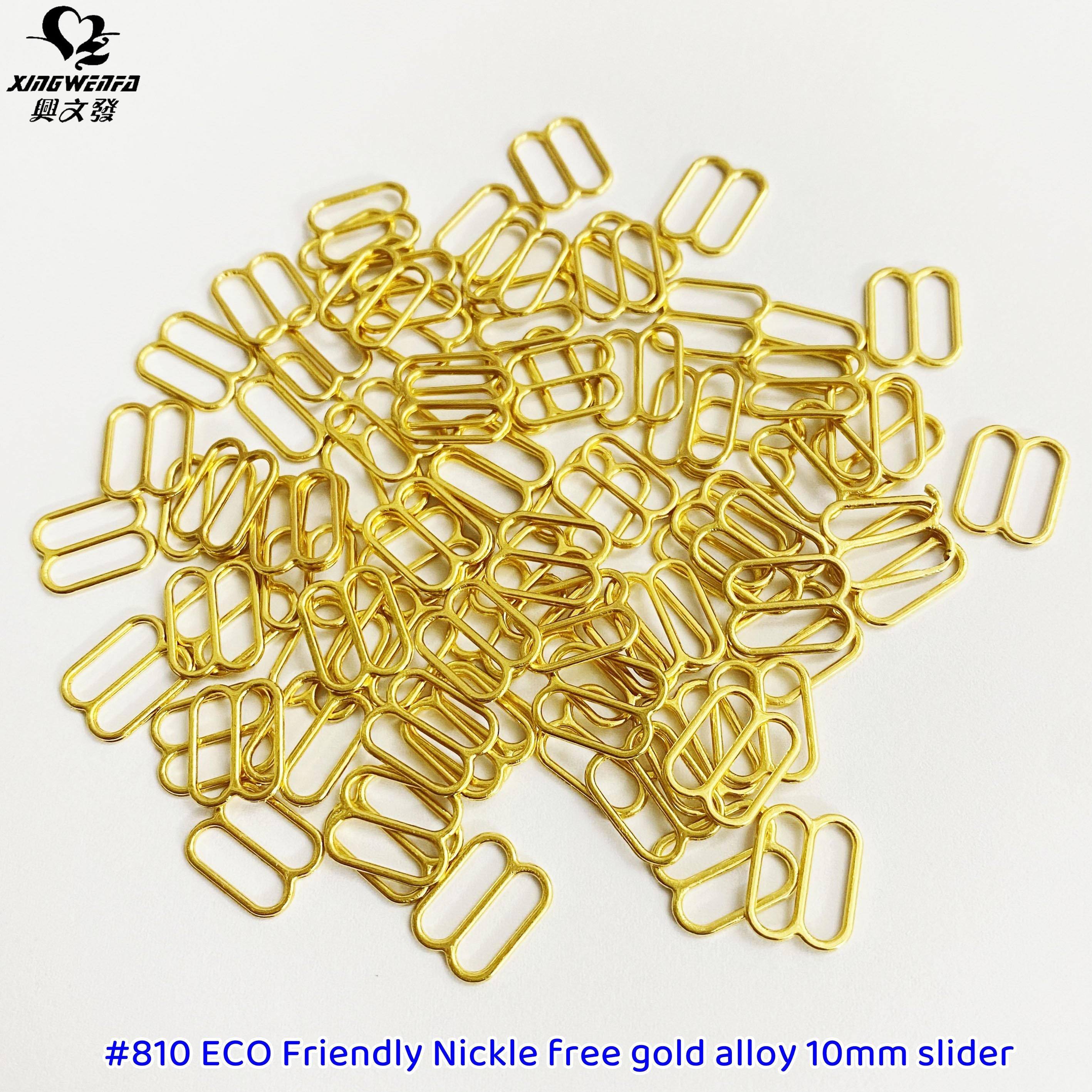 Eco friendly nickle free 10mm metal buckle Gold zinc alloy bra ring and slider hook bra metal strap adjuster