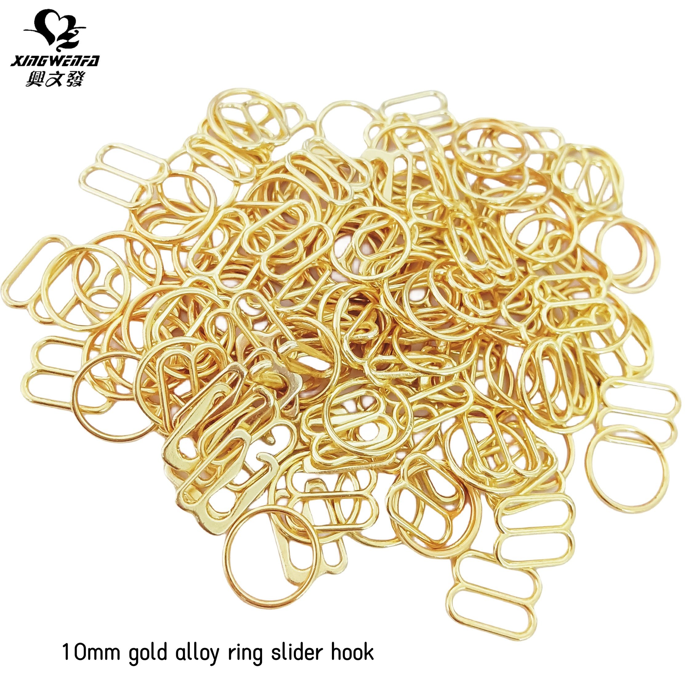 Eco friendly nickle free 10mm metal buckle Gold zinc alloy bra ring and slider hook bra metal strap adjuster