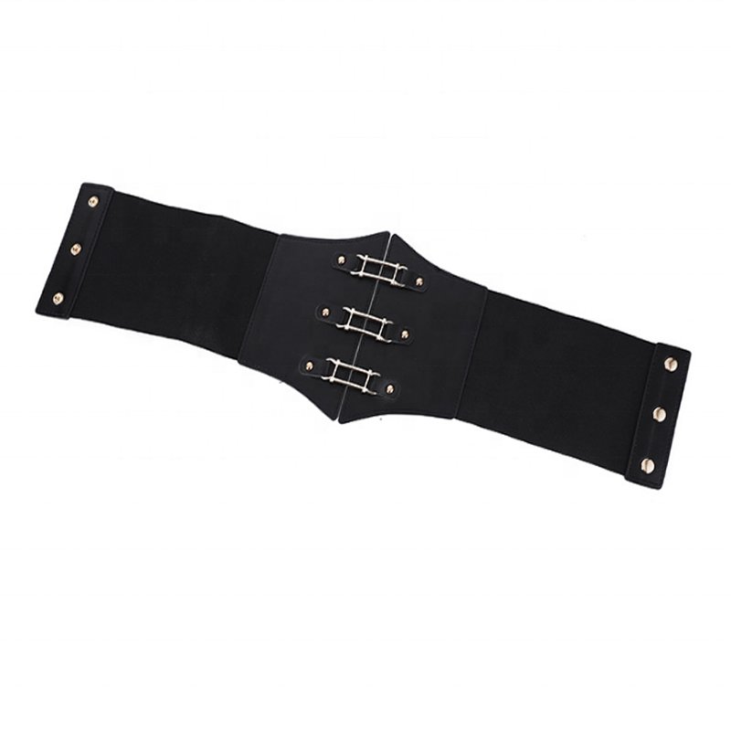 Hot Sale Trendy Ladies Faux PU Leather Corset Iron Ring Round Buckle Super Wide Stretch Belt