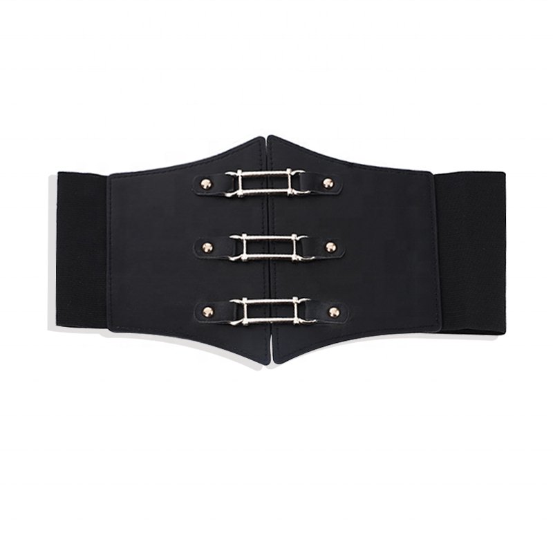 Hot Sale Trendy Ladies Faux PU Leather Corset Iron Ring Round Buckle Super Wide Stretch Belt