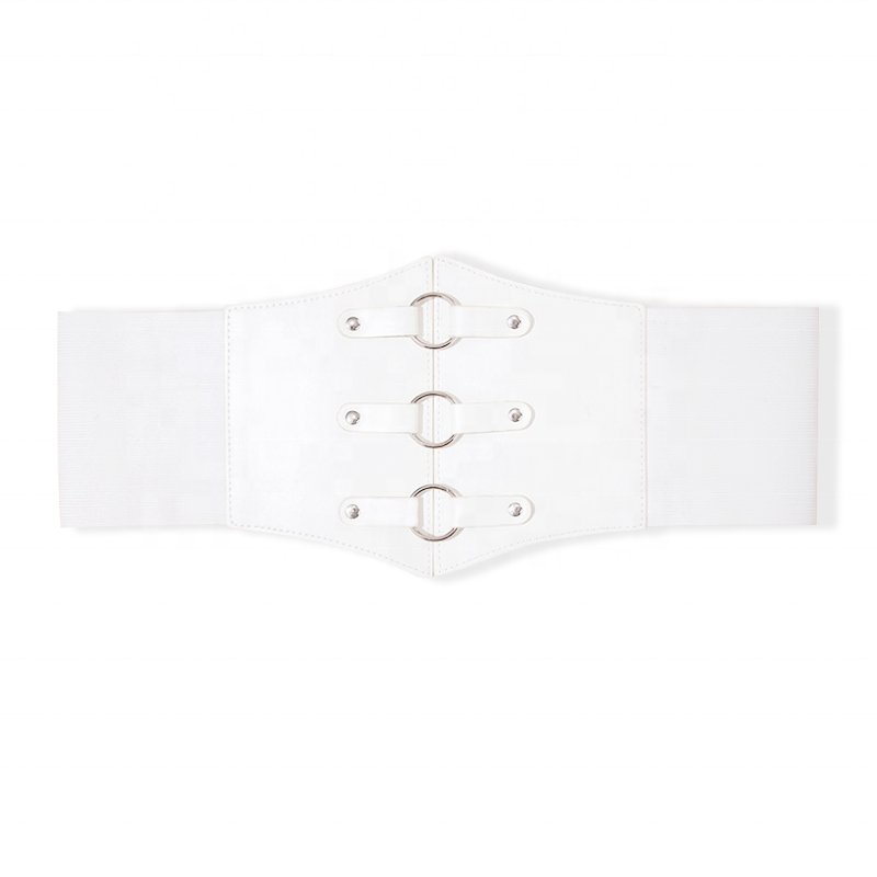 Hot Sale Trendy Ladies Faux PU Leather Corset Iron Ring Round Buckle Super Wide Stretch Belt